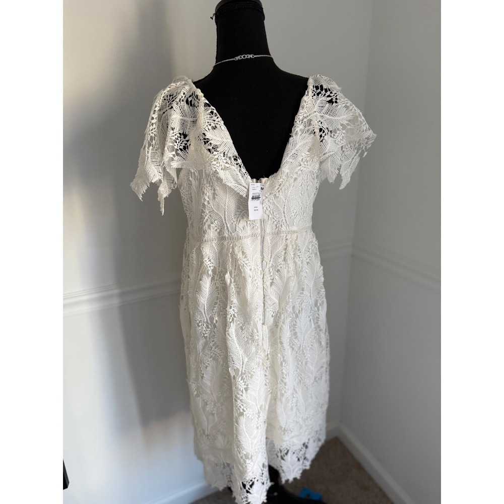 Motherhood Maternity boho‎ Lace Midi Dress Flutter Sleeve ivory off White M - Picture 4 of 12